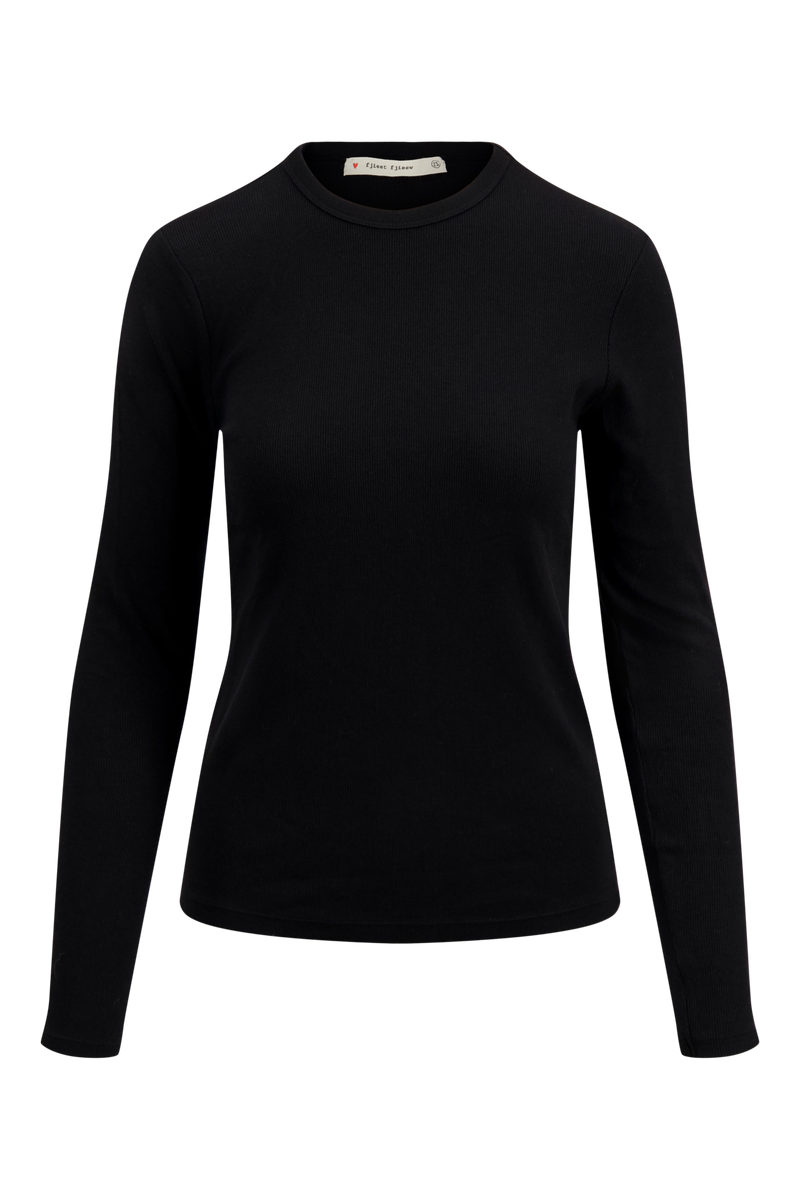 Basic-Ripp-Rundhals-Top mit Stretch | schwarz