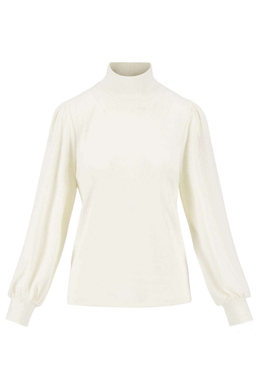 Langärmeliges strukturiertes Top mit Rollkragen | creme